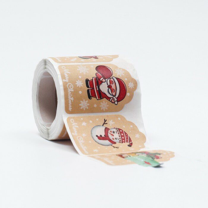 Наклейки крафт  в рулоне "Новогодняя суматоха", 250 шт,6 х 4 см  ( 7876902)